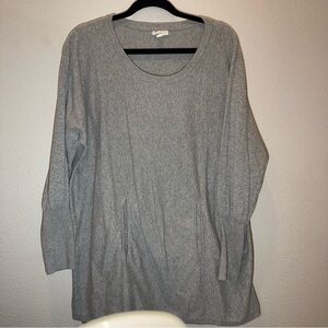 Garnet Hill Gray Boxy Tunic Top kangaroo pocket soft xl lounge comfy